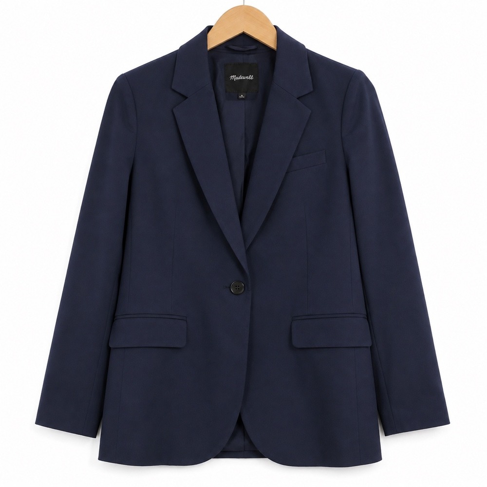 Madewell Navy Blue Single Breasted Blazer Jacket Size M Lenzing Tencel Twill